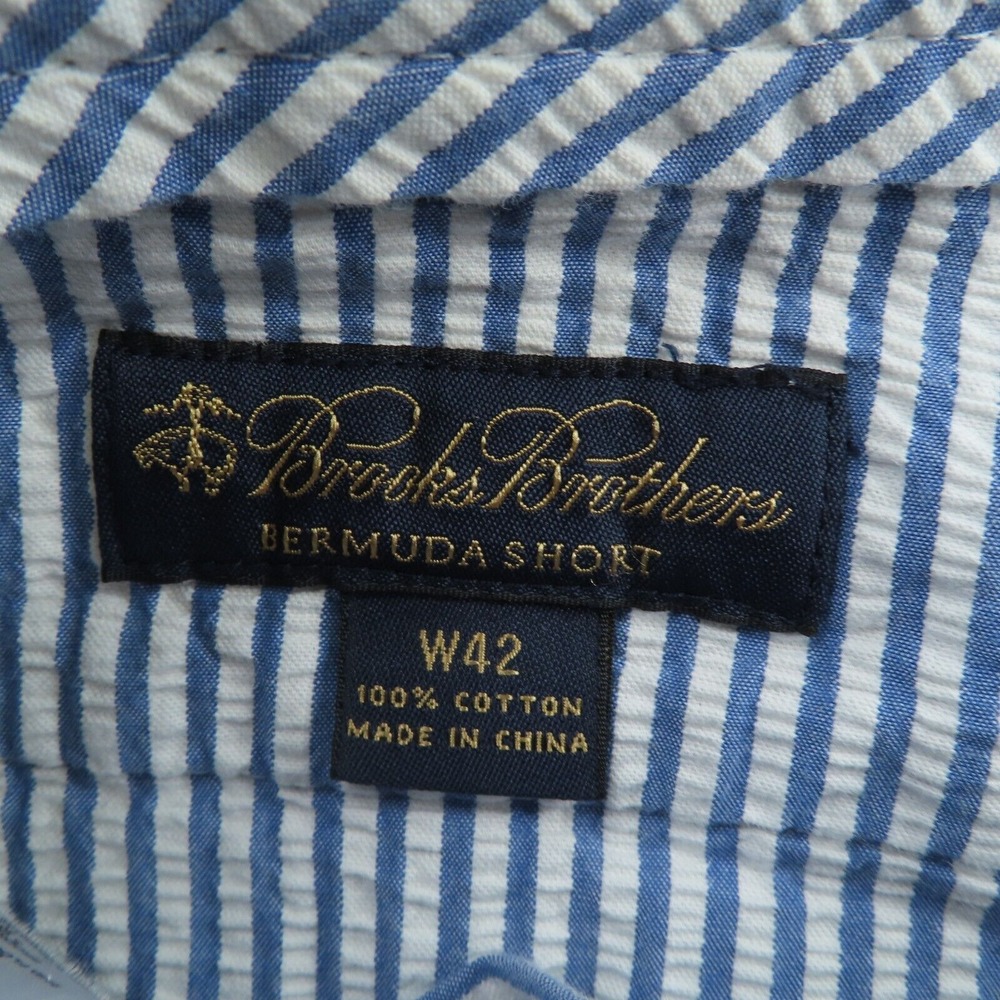 Brooks Brothers Shorts Mens 4 Blue Solid Seersucker Cotton Flat Front - Picture 5 of 10